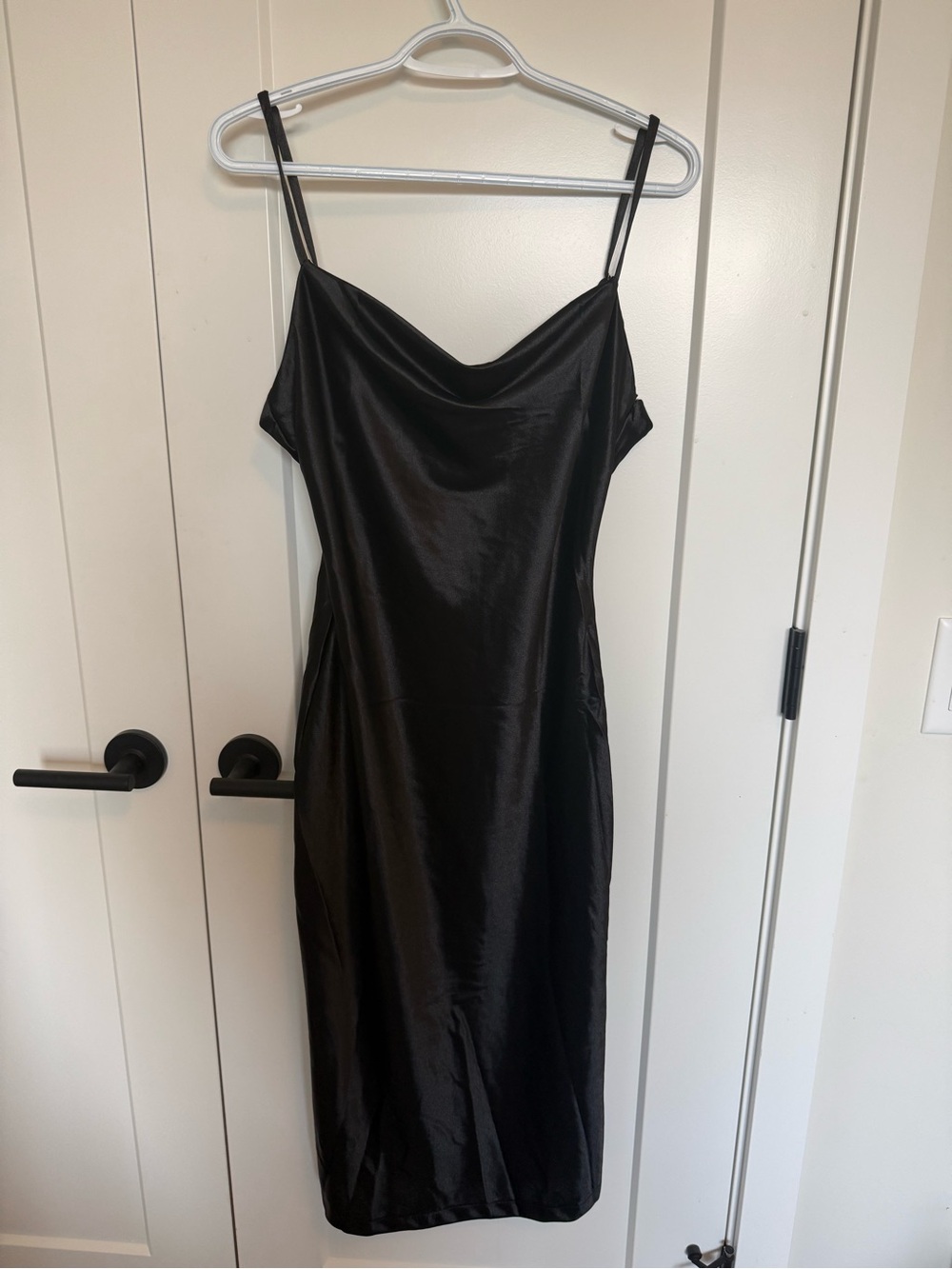 Classic Black Slip Dress - Sleek Satin Midi Dress